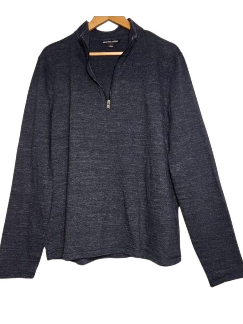 Michael Kors Men’s Navy Heather Quarter Zip Pullover Sweater - Large
